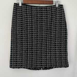 Ann Taylor Womens Black & White Plaid Textured Boucle Tweed Pencil Skirt